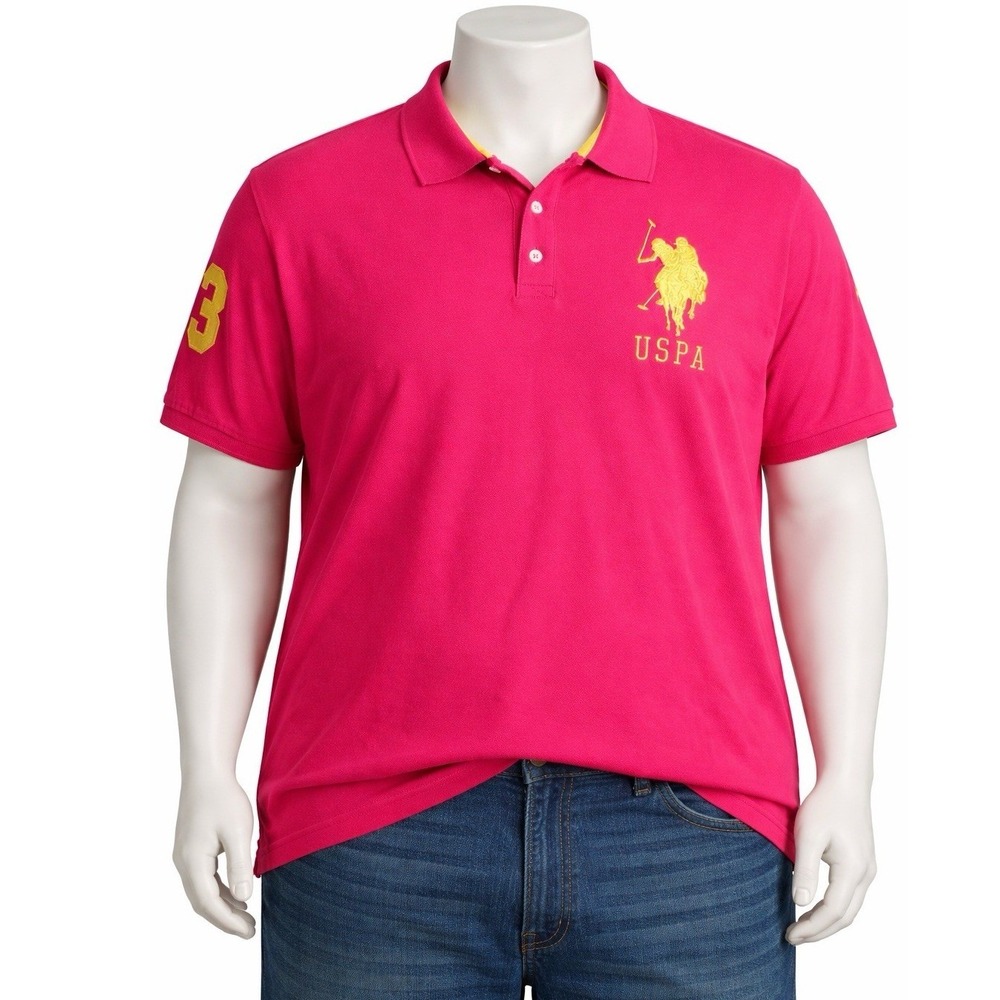 U.S. Polo Assn Men's 3X Pink Polo Shirt Big Logo Preppy Golf Casual